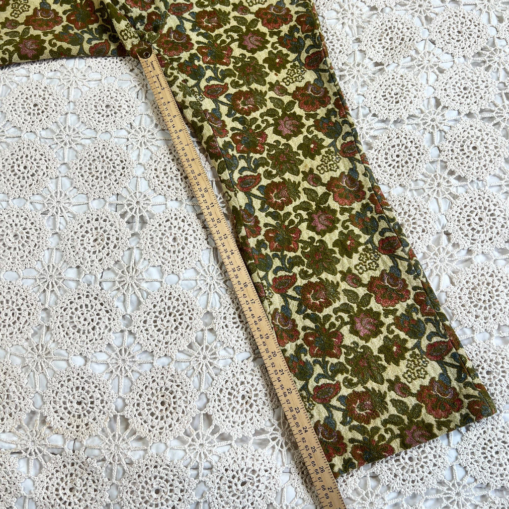 60s Tapestry Floral Carpet Bell Bottom Pants 30x26.5