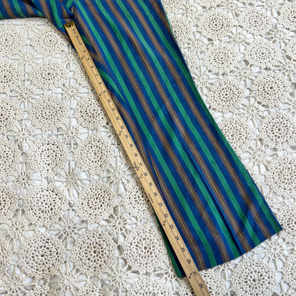 60s Mod Blue and Green Striped Flare Trousers 27x27