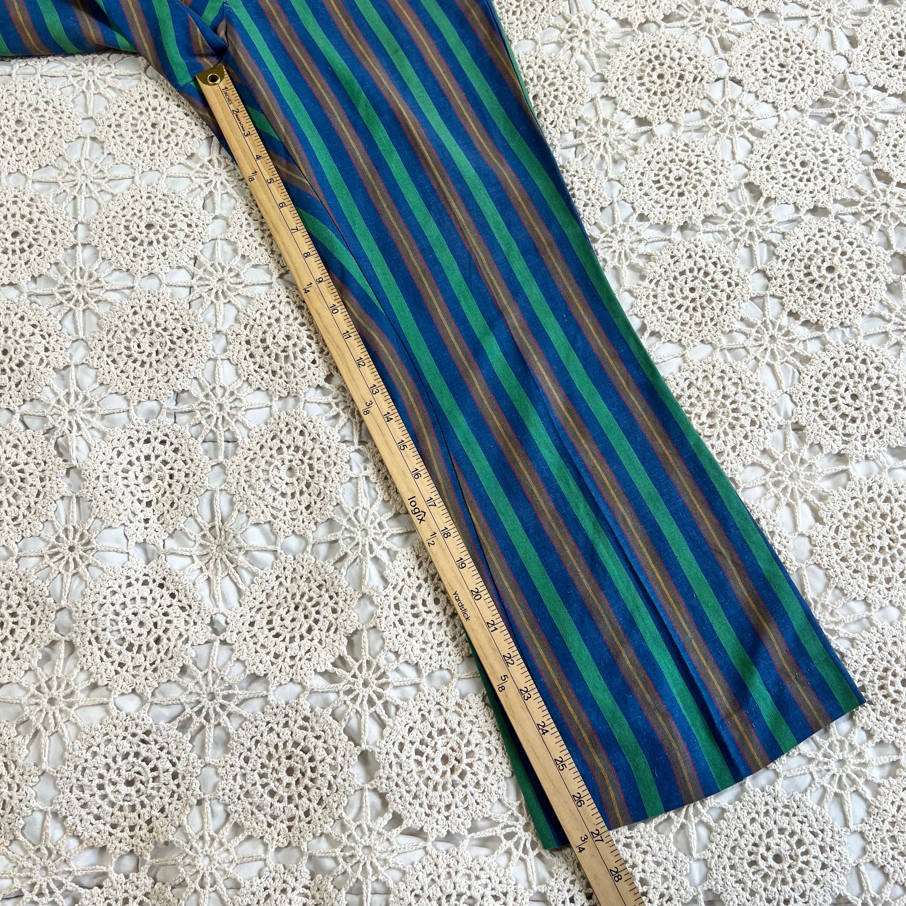 60s Mod Blue and Green Striped Flare Trousers 27x27
