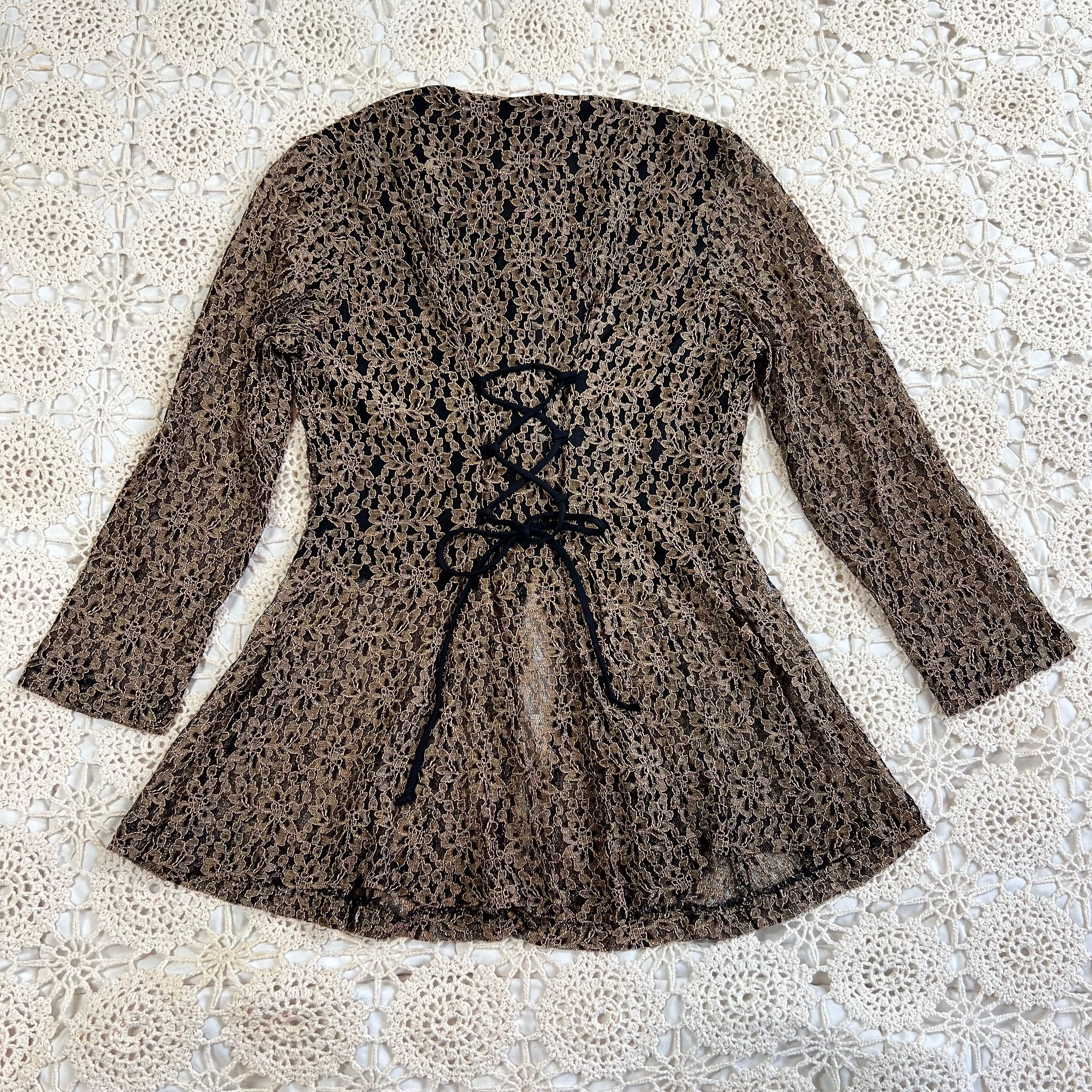 90s Whimsigoth Anna Lace Corset Tie Back Top M