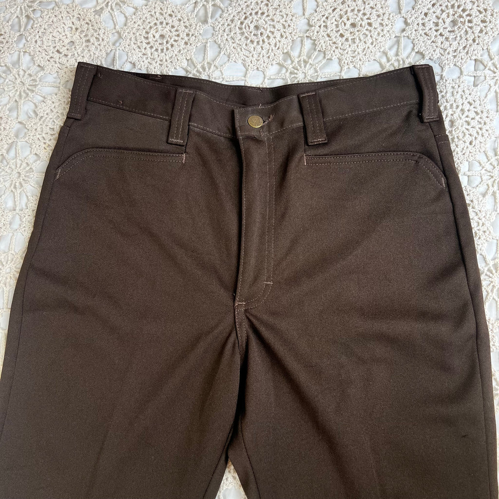 70s Deadstock Lee Chocolate Brown Flare Dress Pants 31x32.5