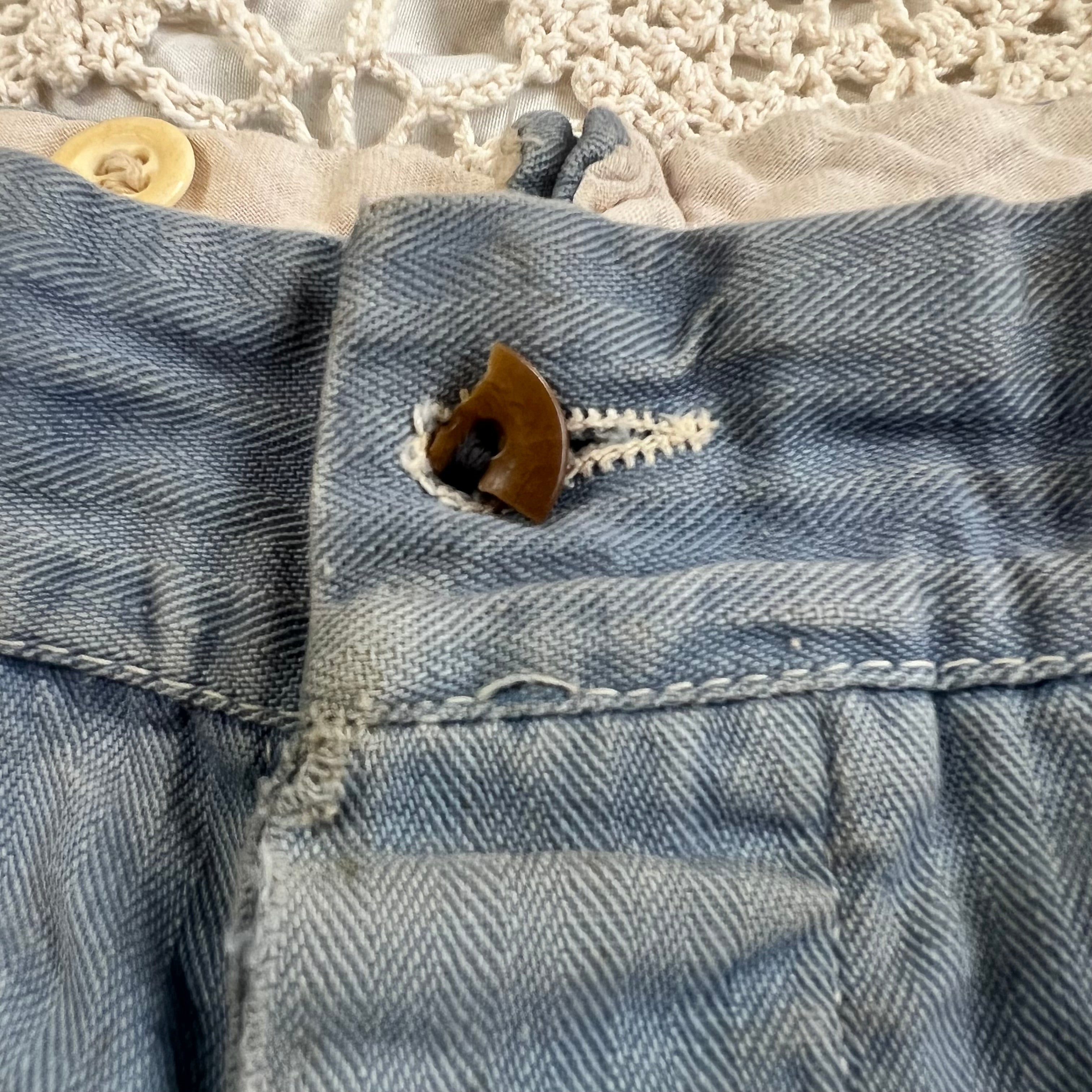 40s Faded Blue Twill Button Fly Work Trousers 40x28