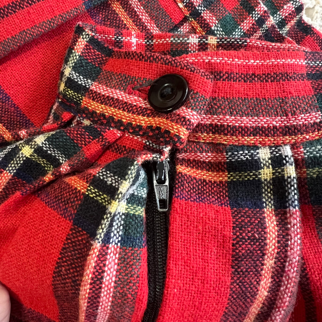 70s Rhapsody Red Plaid Pleated Wool Skirt M