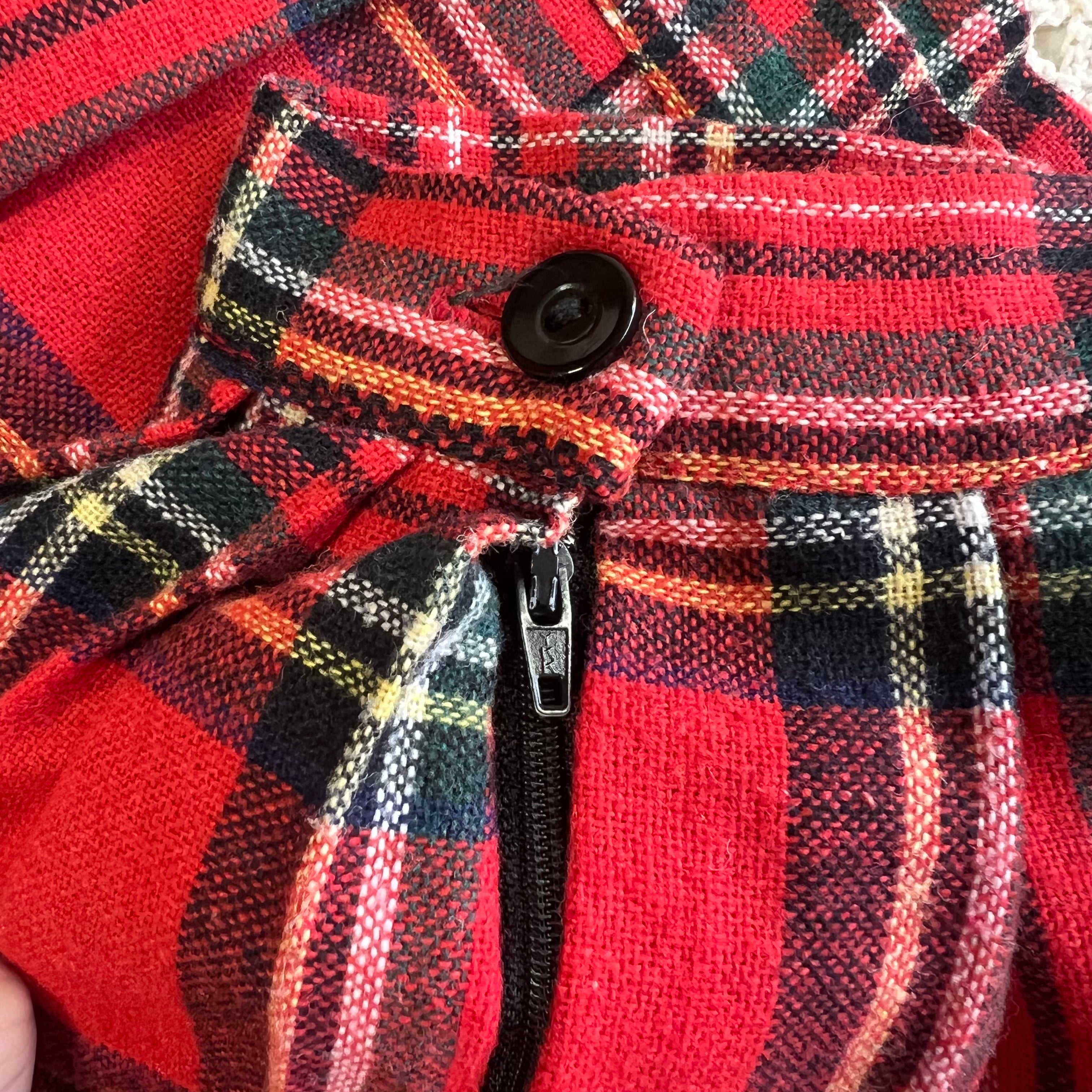 70s Rhapsody Red Plaid Pleated Wool Skirt M