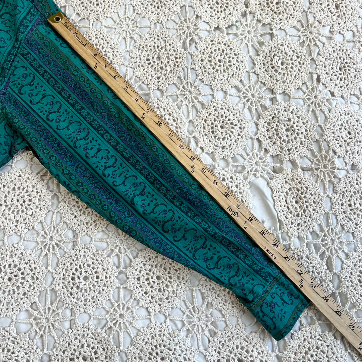 80s Oakton Limited Paisley Tapestry Blue and Green Button Down L/XL