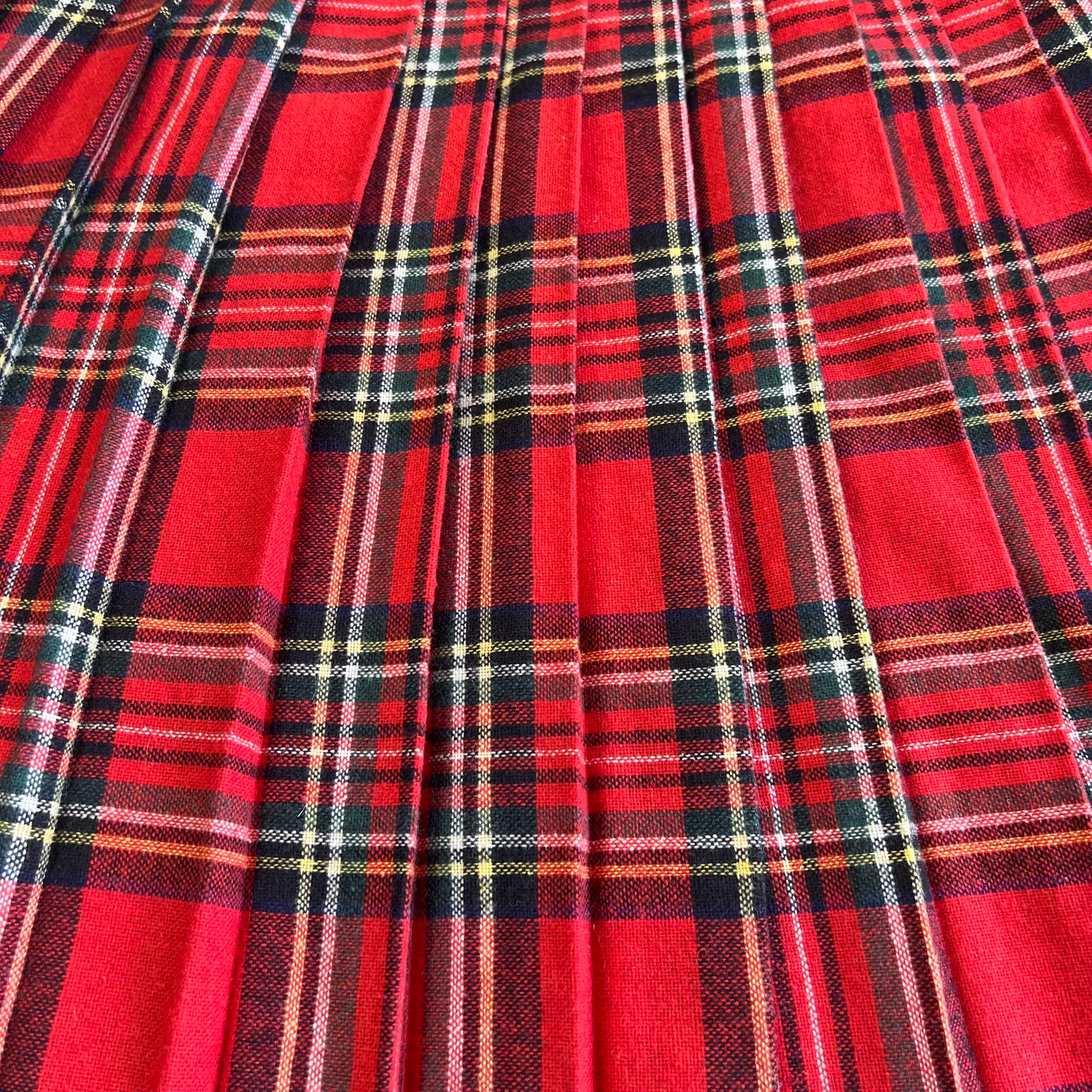 70s Rhapsody Red Plaid Pleated Wool Skirt M