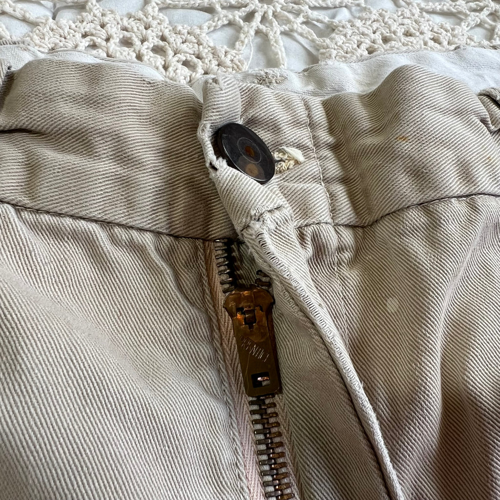 40s 50s Tan Chino Work Pants with Original Repairs 36x30