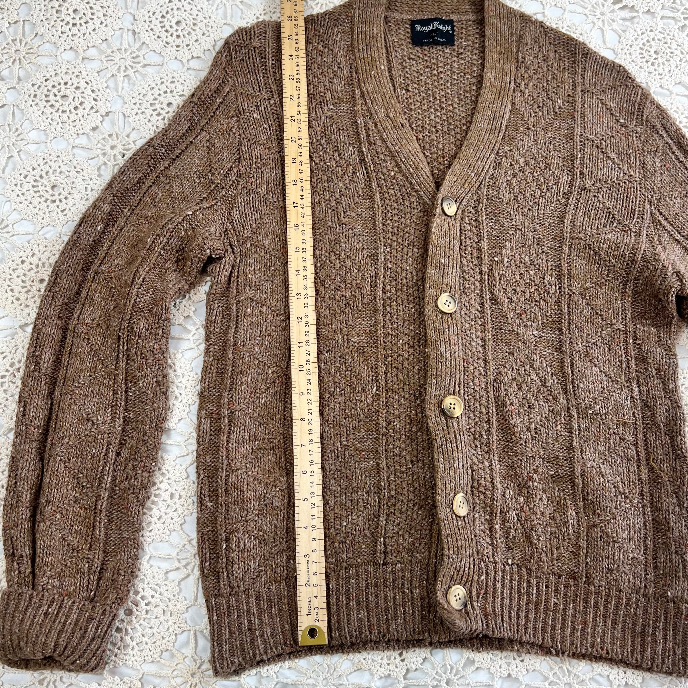 60s Royal Knight Brown Chunky Knit Cardigan L