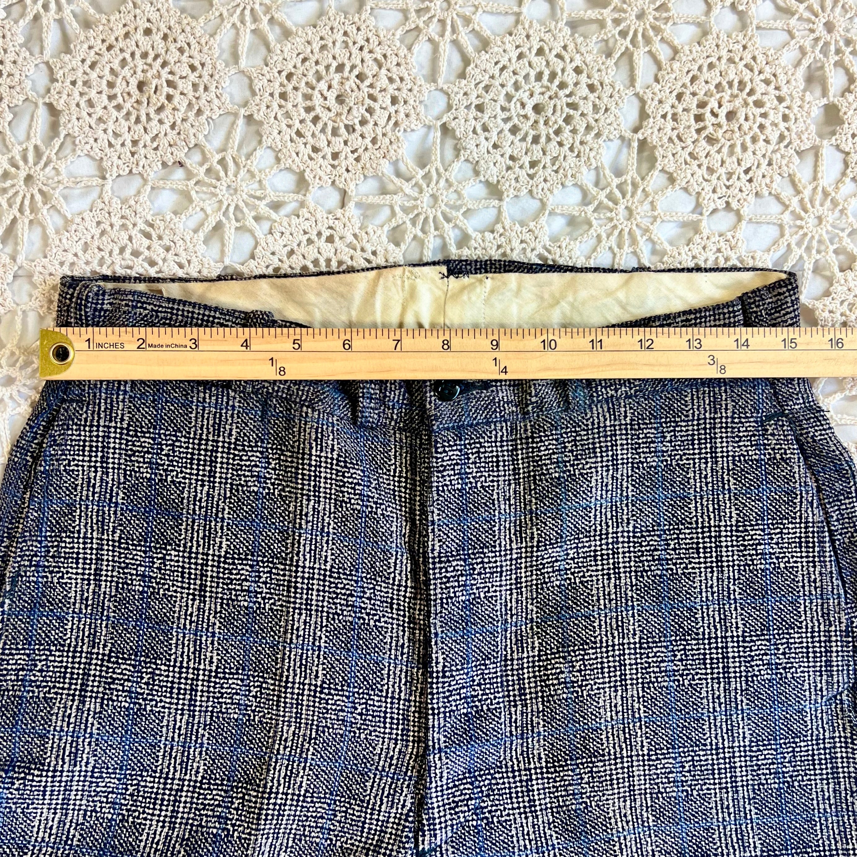 1930s Blue Wing Glen Plaid Trousers 30x32