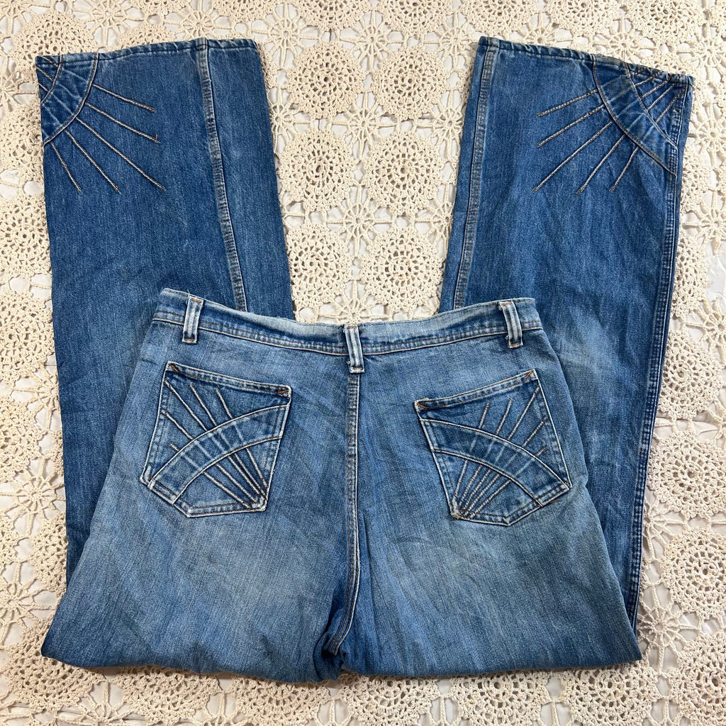 70s Sunburst Bellbottom Flare Jeans 34x31