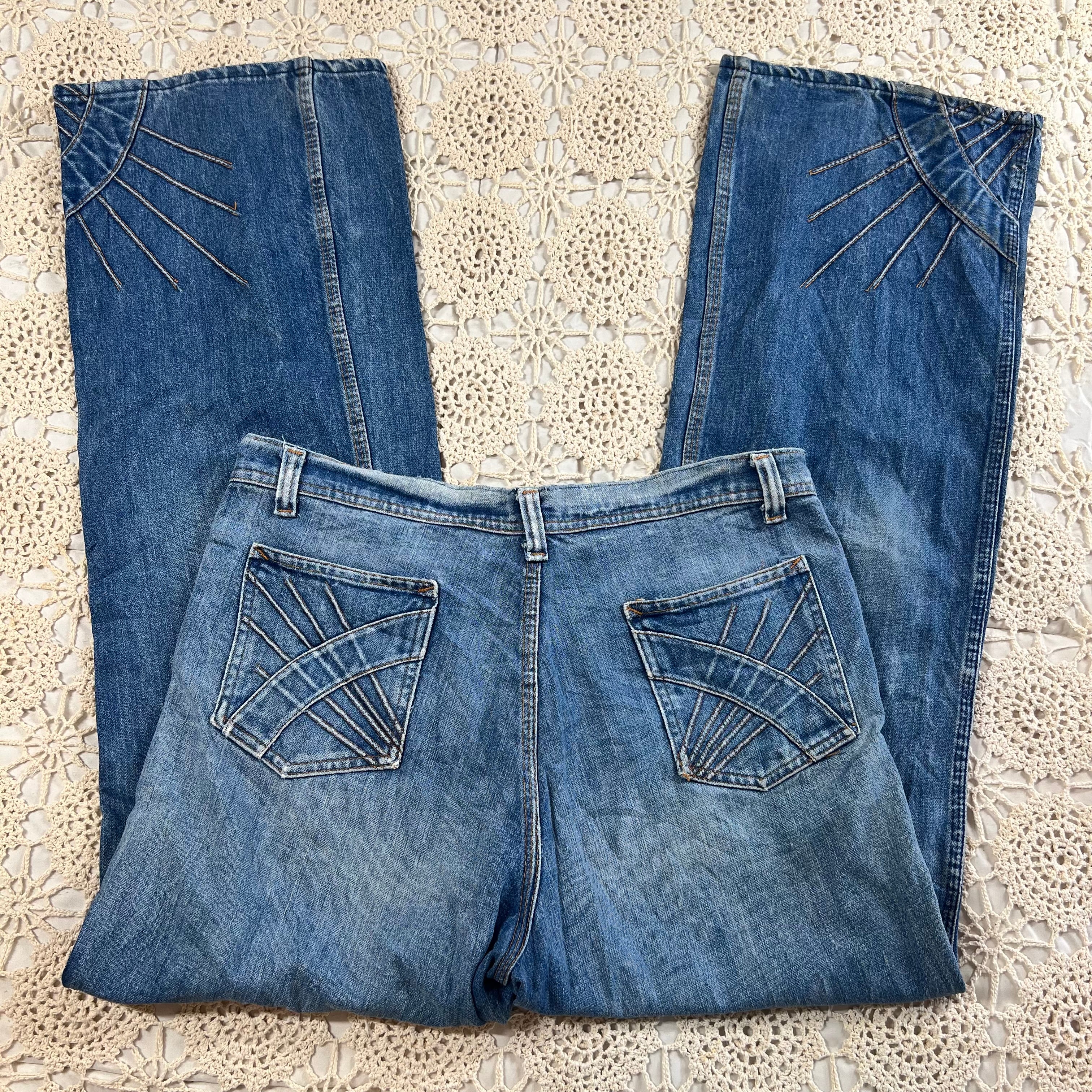 70s Sunburst Bellbottom Flare Jeans 34x31