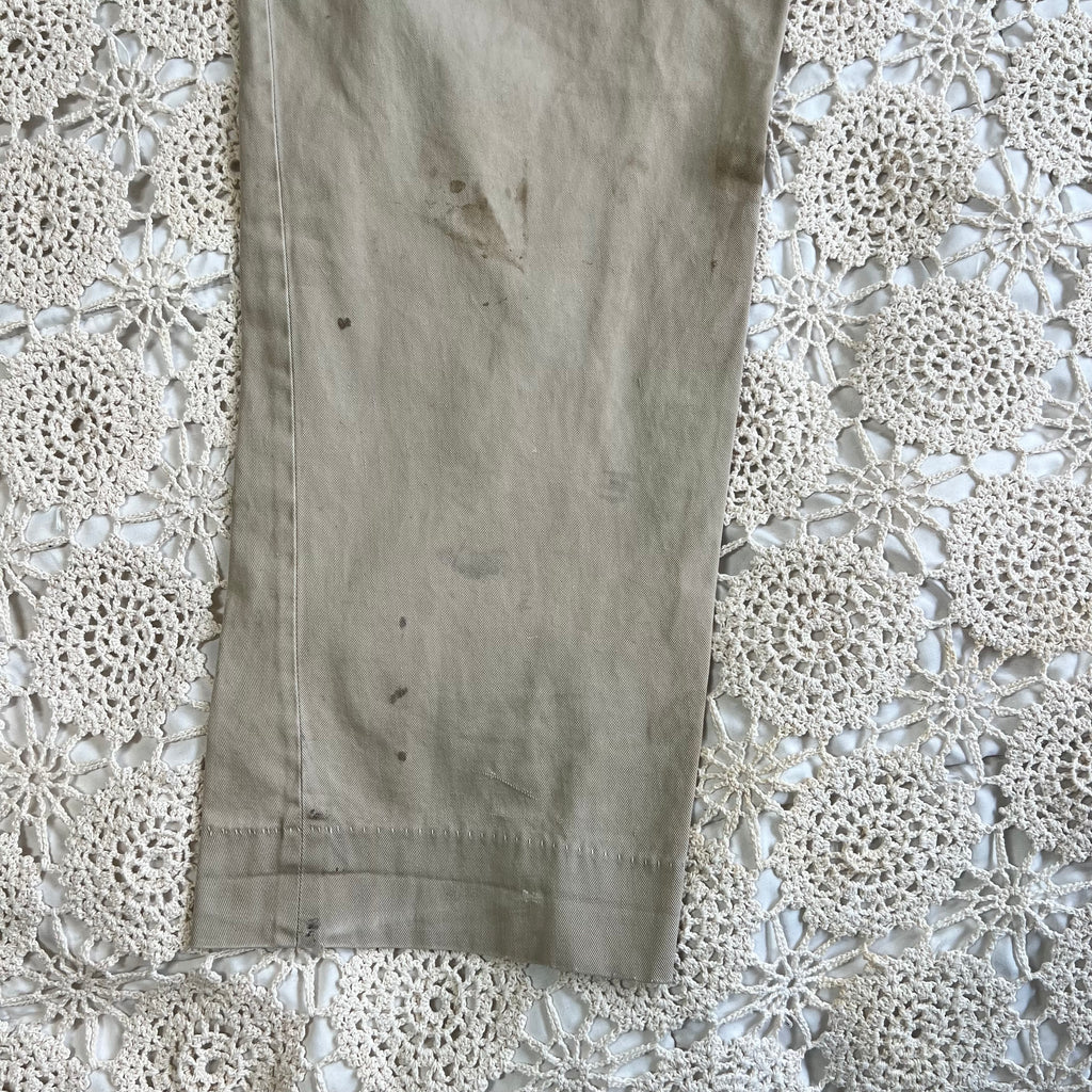 40s 50s Tan Chino Work Pants with Original Repairs 36x30