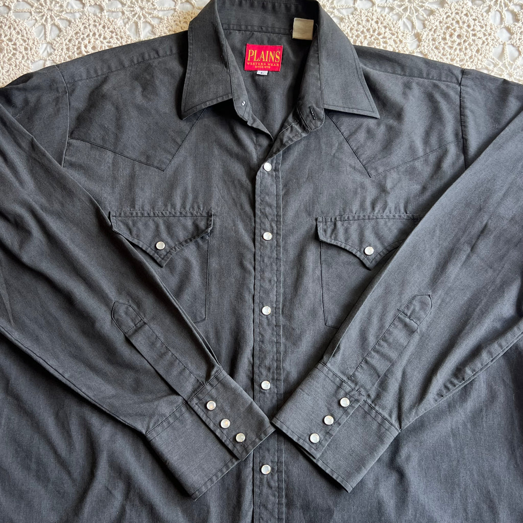 90s Plains Western Wear Black Pearl Snap XL